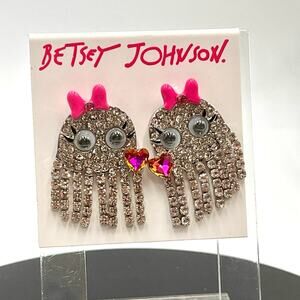 Betsey Johnson Ghost Shaky Fringe Pink Bow Heart Drop Earrings  Halloween‎ New